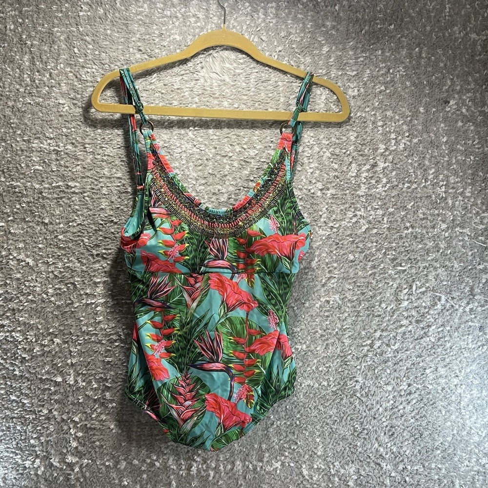 Lateen Swimwear One Piece Swim Suit Small Beaded Tropical Hawaiian Padded